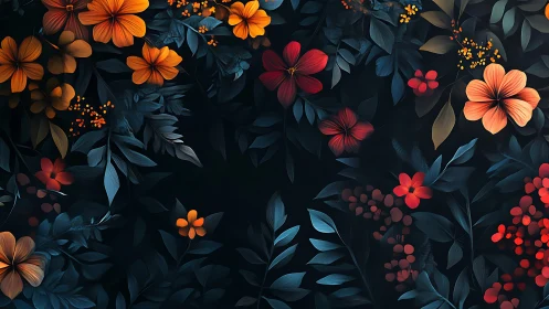 Vibrant Floral Garden on a Dark Moody Canvas