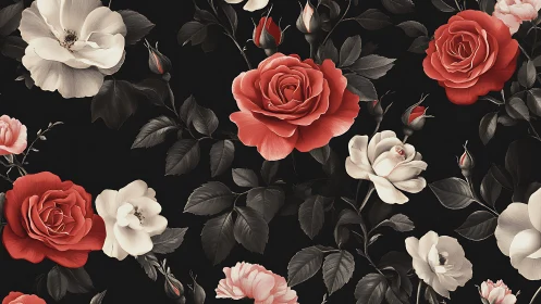 Crimson Roses Waltz Against Ebony Backdrop