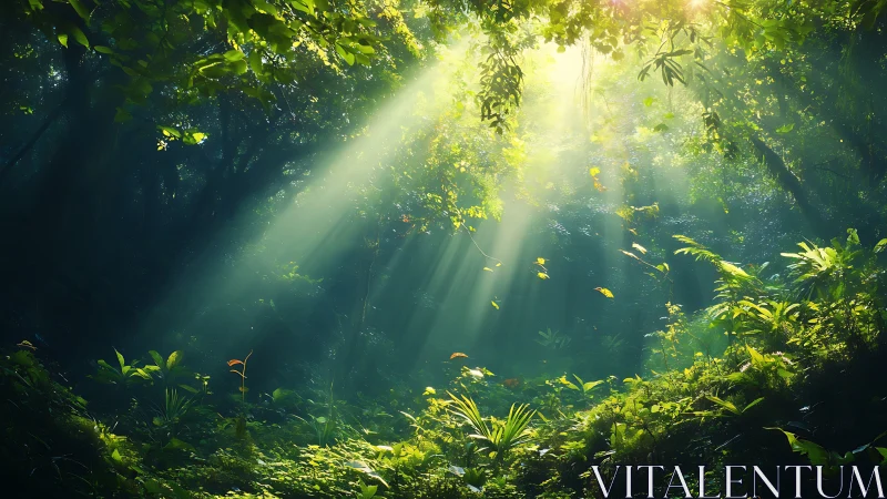 Sunlight Pierces Through Dense Forest Canopy.