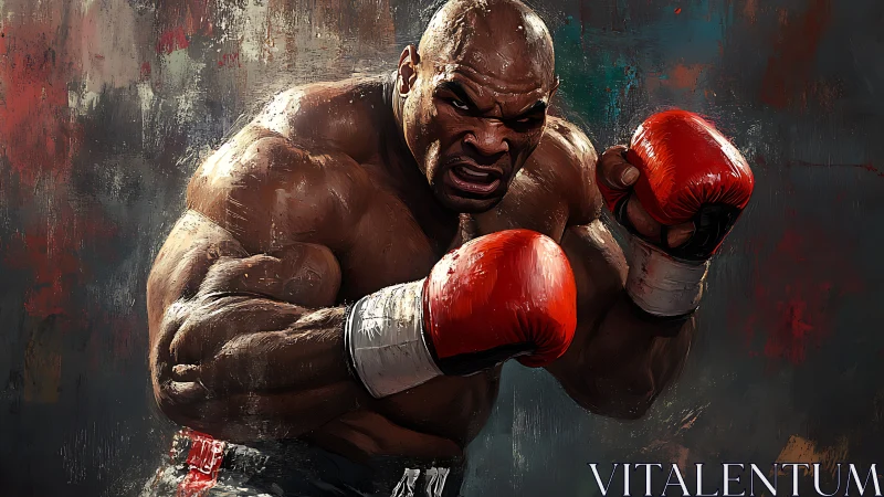 Powerful Boxer in Dynamic Fighting Stance with Red Gloves