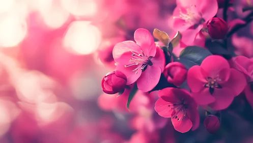 Magenta flowering shrub with shallow depth-of-field botanical composition.