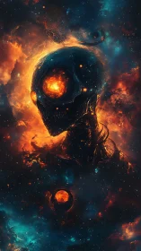 Stellar necrosis entity with volcanic cranial core suspended.