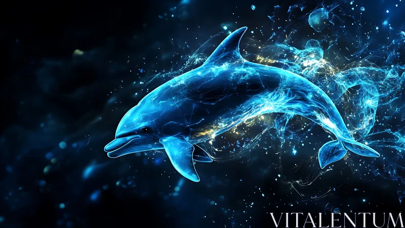 Luminescent digital dolphin rendered in energetic plasma vectors
