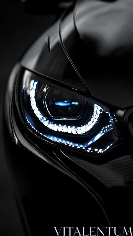 Close view isolates modern car headlight with LED elements