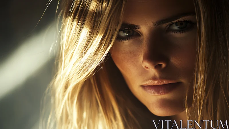 Intense close-up portrait with golden side lighting focus.