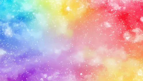 Vibrant rainbow nebula gradient with scattered white stars.