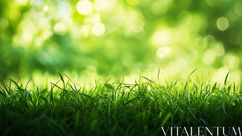 Fresh green grass close-up with soft bokeh background, nature style.