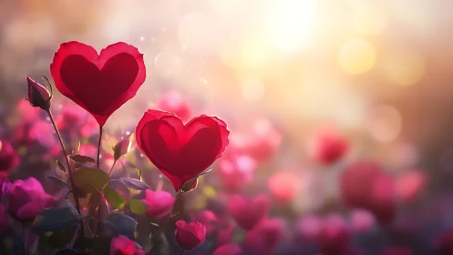 Heart-Shaped Flowers Glowing in Golden Sunlight.