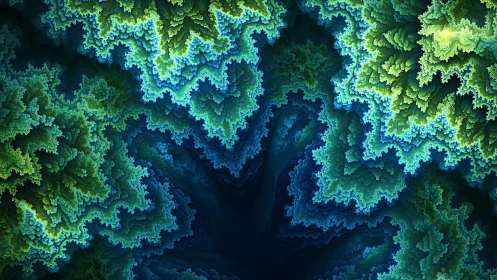 Fractal foliage vortex in luminous teal and emerald gradients.