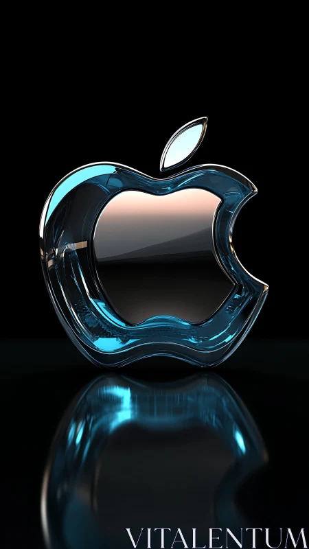 Translucent cyan apple emblem in glossy reflective glass.