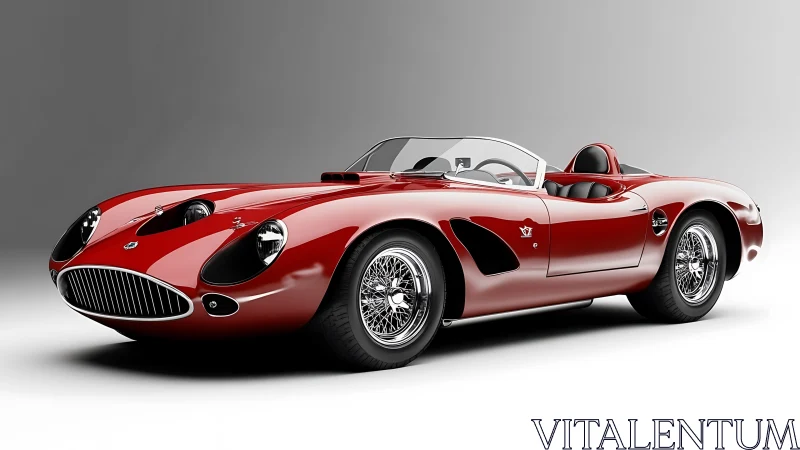Sleek red vintage roadster gleams under studio lighting.