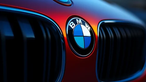 BMW kidney grille closeup with vibrant metallic glow.