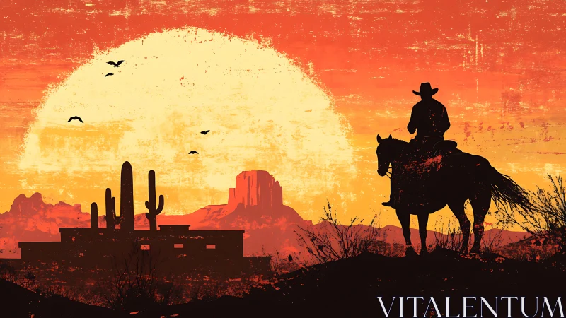 Digital Western silhouette with desert sunset composition.
