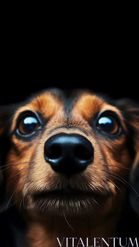 Curious puppy nose close-up full of love and quiet wonder.
