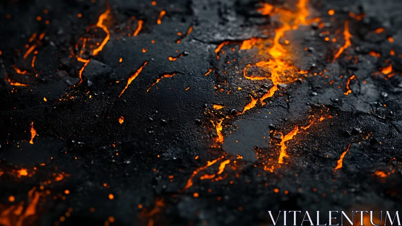 Molten pathways carved through volcanic darkness with ember trails.