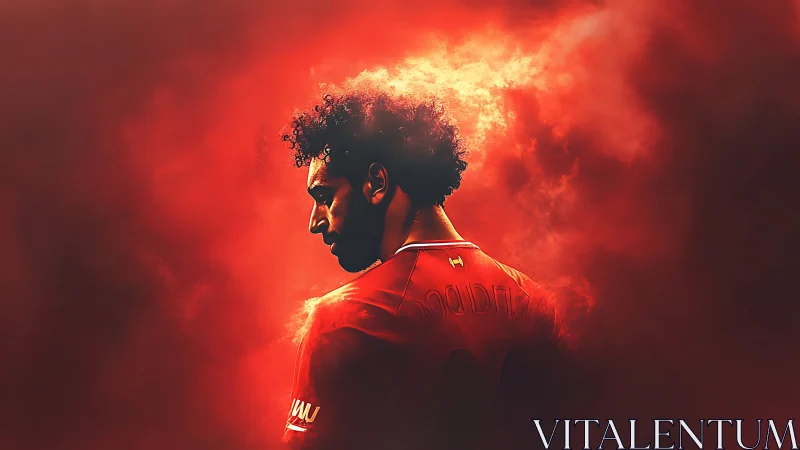 Football player rendered in red backlit smoke environment