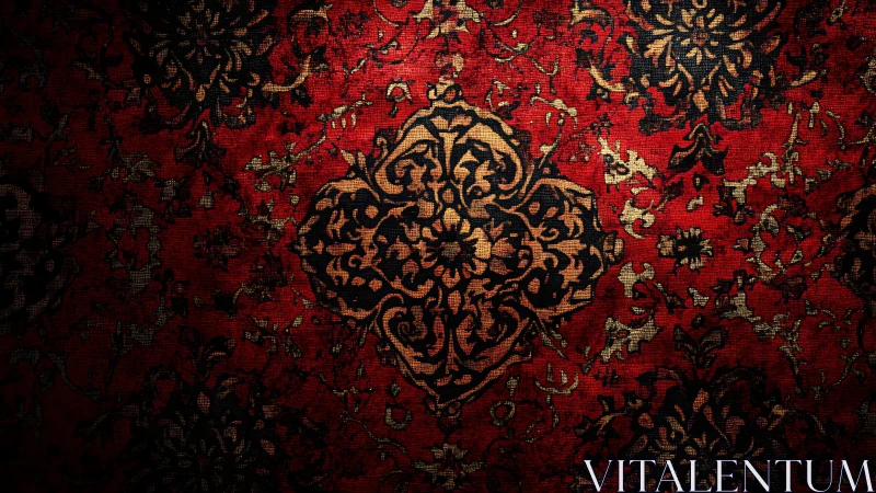 Ornate red Persian carpet with dark floral medallion focus.