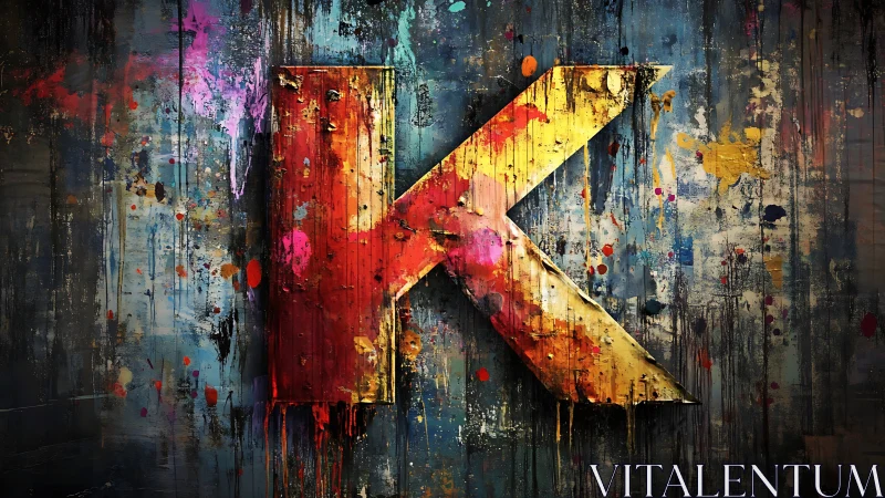 Bold letter K in vivid dripping street art style graffiti.