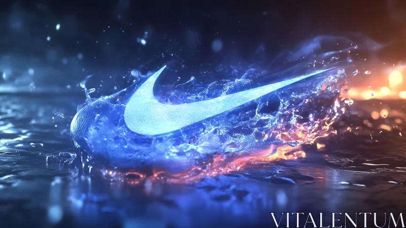 Nike style swoosh dissolves into dynamic blue liquid splash