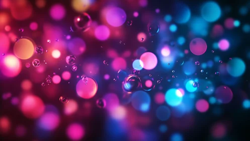 Defocused multicolored light orbs with suspended droplets.