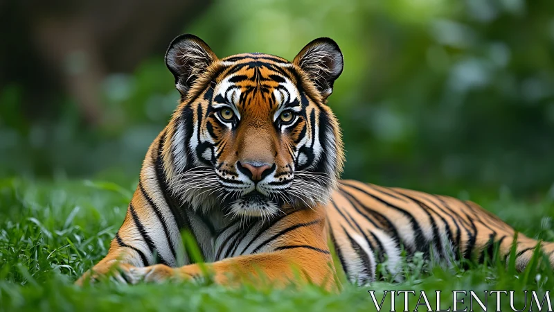 High-resolution frontal study of resting Bengal tiger morphology.