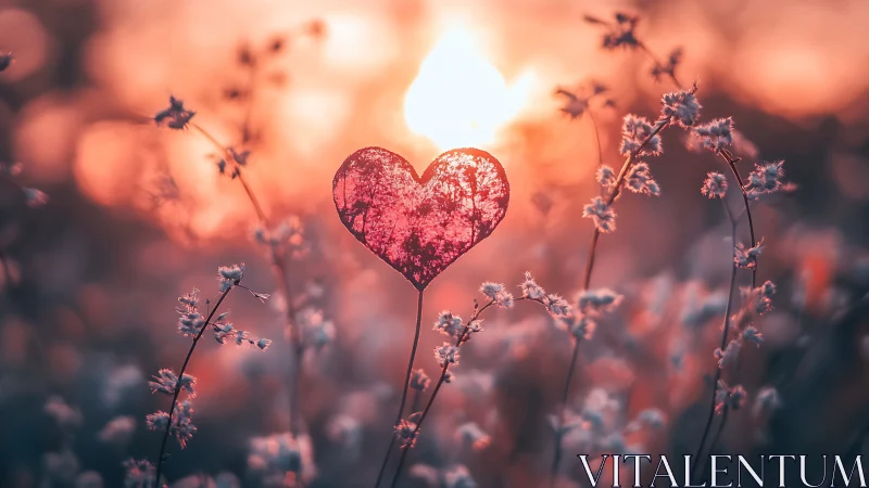 Heart-shaped transparent overlay in field with bokeh depth layering and warm chromatic tones