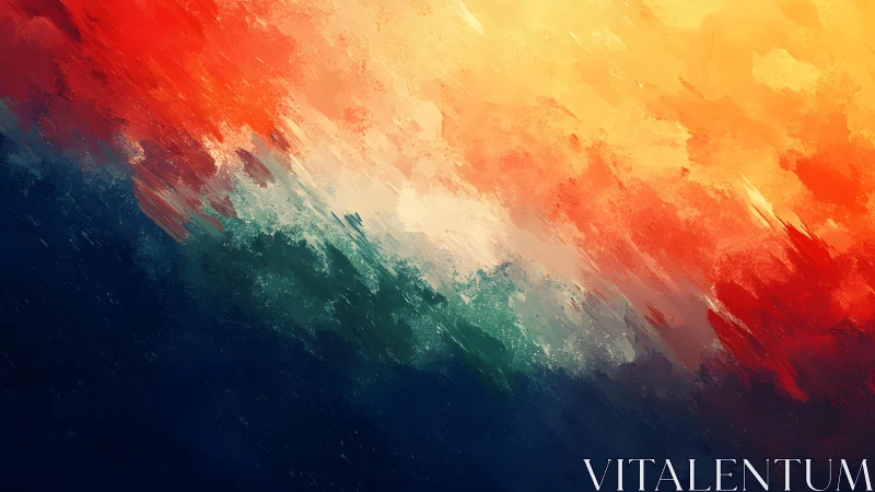 Vivid Abstract Brush Strokes in Warm and Cool Tones, Modern Art Style.