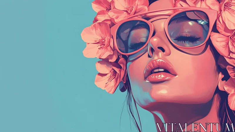 Sunlit daydream girl crowned with coral blossoms.