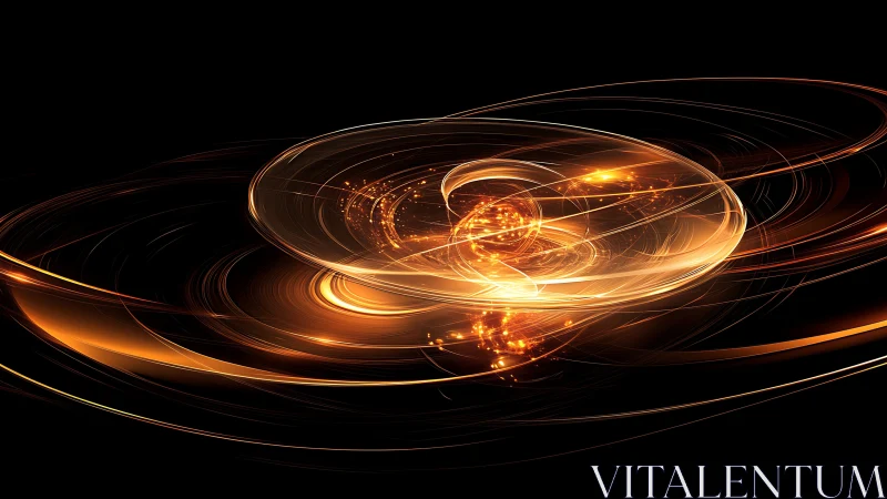 Glowing golden energy swirl on dark abstract background.