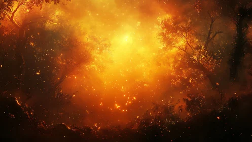 Wildfire Engulfing Forest Canopy with Radiant Luminous Intensity.