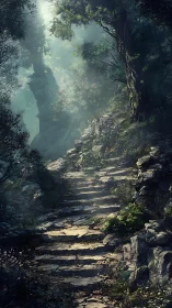 Secret Forest Path Glowing with Dappled Light