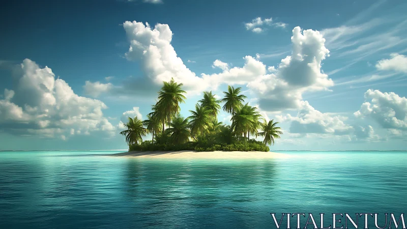 Tropical Island Paradise: Solitary Atoll in Crystalline Turquoise Waters.