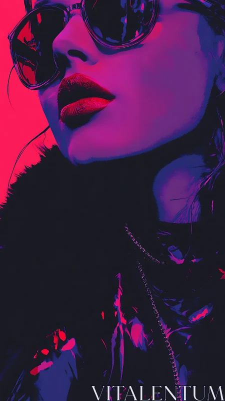 Neon-lit sunglasses and lips command bold urban attitude.