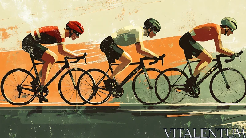 Painted peloton charge in sunlit streaks of grit and speed.