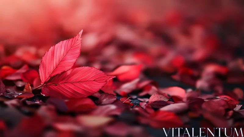 Crimson leaf duet glows softly in a blurred autumn dream.
