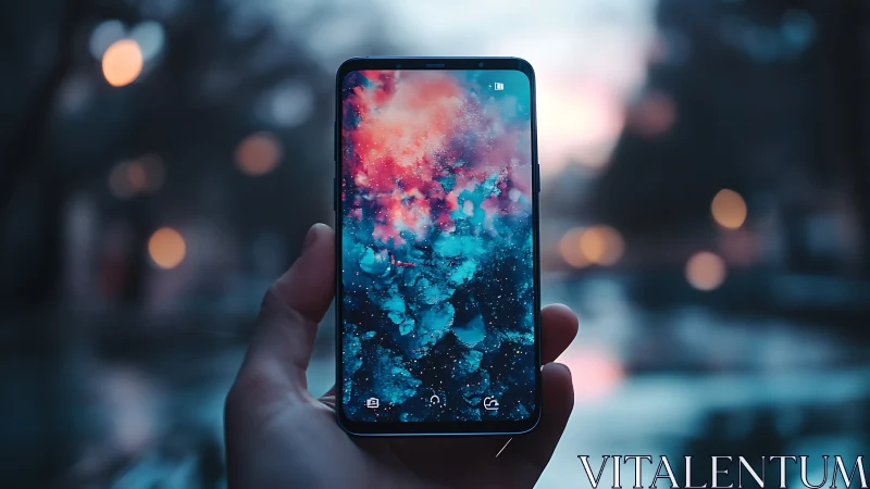 Pocket cosmos blooms across a smartphone screen at dusk