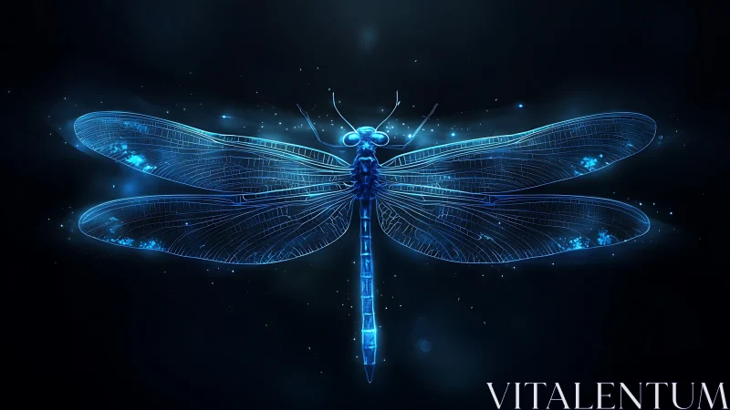 Cyberpunk neon dragonfly schematic with luminous wing lattice.