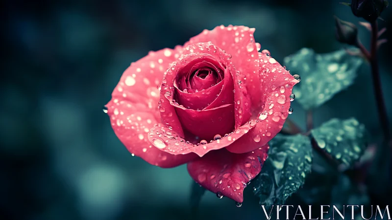 Radiant Pink Rose Glistening with Morning Dewdrops.