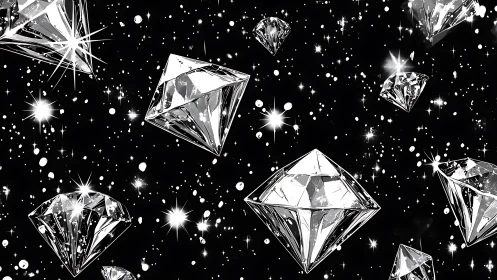 Diamonds drift like tiny satellites through midnight space