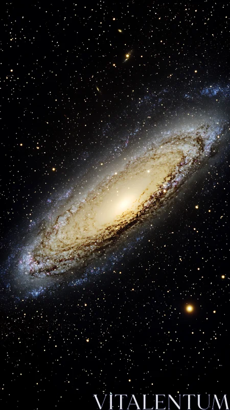 Spiral galaxy glows amid dense star field in deep space.