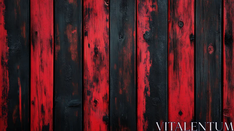 Vertical red and black timber planks in graphic abstraction.