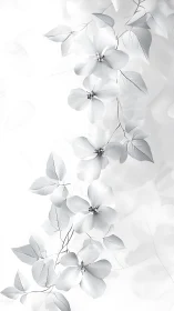 White Flowers with Delicate Leaves Against Soft Gray Background