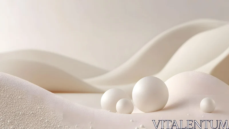 Minimalist ivory spheres rest on softly sculpted dunes.