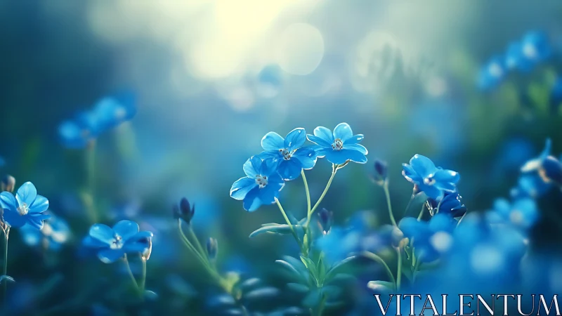 Delicate Blue Forget-Me-Nots Dancing in Soft Light.
