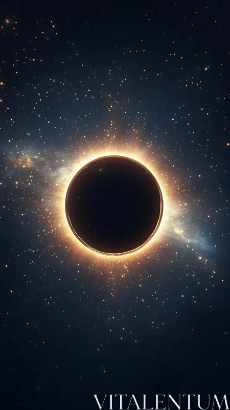 Midnight eclipse carves a golden halo through crowded stars