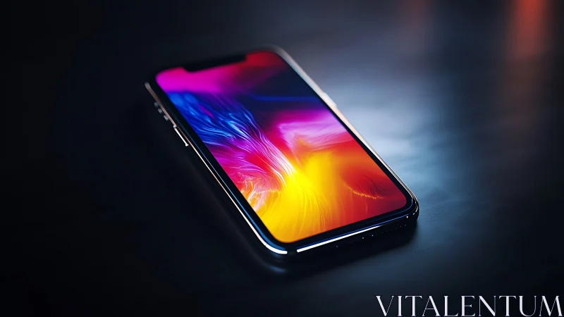 Smartphone with Vibrant Gradient Display and Dark Background.