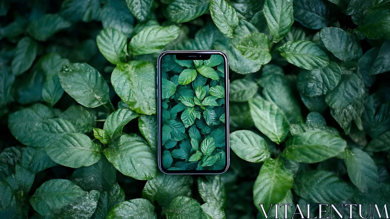 Nature loops through a smartphone portal of tangled green leaves.