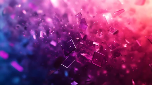 Abstract Shattered Glass in Vivid Pink and Blue Light Digital Art.