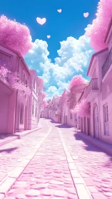 Romantic pastel street rendered in high-key digital fantasy