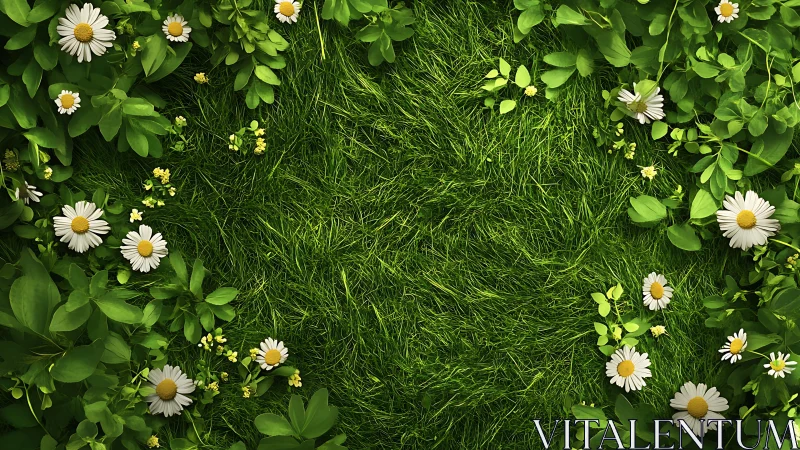 Spring's Gentle Meadow of Daisies and Green.